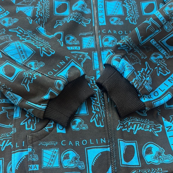 NFL mens XL graffiti art reversible hooded sweatshirt hoodie Carolina Panthers - Picture 7 of 14